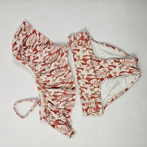 GB Girls Bikini Swimsuit Size 7 Hawaiian Floral Toddler Ruffle Top with Bottom - Picture 1 of 6
